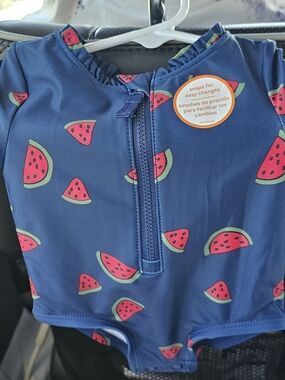 Carter's Navy Blue One-Piece Swim Romper with Watermelon Print